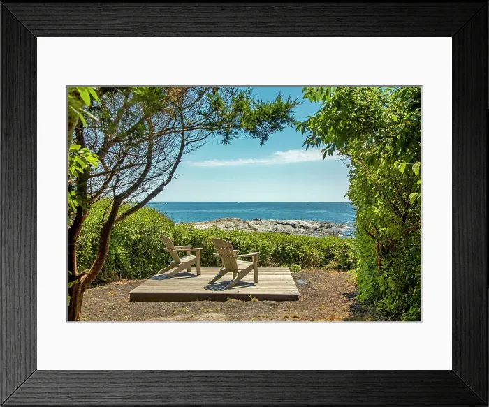 Framed Print : Rhode Island, Newport, Deck and Chairs near Castle Hill Lighthouse