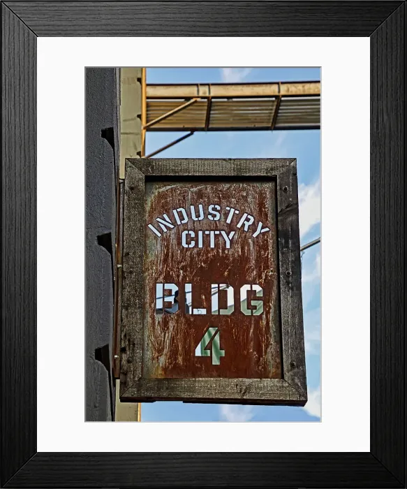 Framed Print : New York City, Brooklyn, Sunset Park neighborhood, Industry City, historic intermodal shipping, warehousing, and manufacturing complex, sign Framed Print : New York City, Brooklyn, Sunset Park neighborhood, Industry City, historic intermodal shipping, warehousing, and manufacturing complex, sign