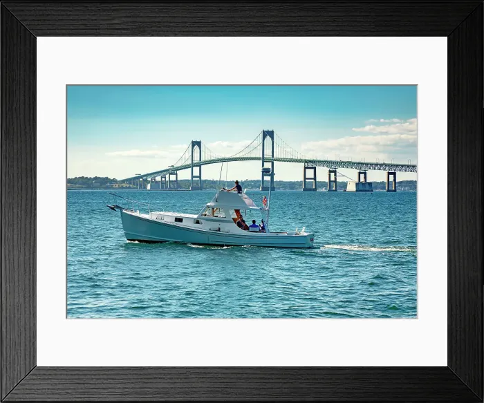 Framed Print : Rhode Island, Newport, Boating on Narragansett Bay with view of Claiborne Pell Bridge Framed Print : Rhode Island, Newport, Boating on Narragansett Bay with view of Claiborne Pell Bridge