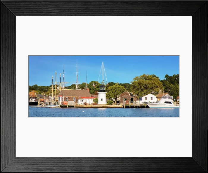 Framed Print : Connecticut, Mystic, seaport scene, coastal scene with Mystic Seaport Lighthouse Framed Print : Connecticut, Mystic, seaport scene, coastal scene with Mystic Seaport Lighthouse