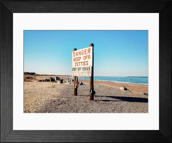 Framed Print : Georgia, Tybee Island, Danger Keep off jetties sign on North beach Framed Print : Georgia, Tybee Island, Danger Keep off jetties sign on North beach