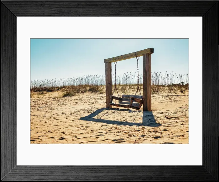 Framed Print : Georgia, Tybee Island, North Beach, wooden swing Framed Print : Georgia, Tybee Island, North Beach, wooden swing