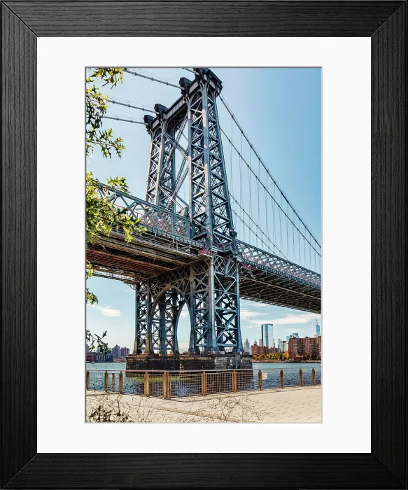 Framed Print : New York City, Williamsburg Bridge and Lower Manhattan Skyline, view of Freedom Tower
