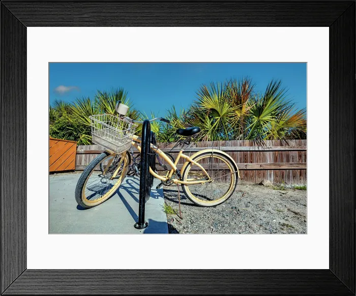 Framed Print : Georgia, Tybee Island, North beach, bicycle along fence Framed Print : Georgia, Tybee Island, North beach, bicycle along fence