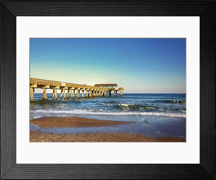 Framed Print : Georgia, Tybee Island, Tybee Pier and beach