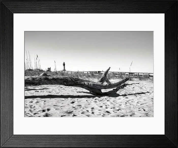 Framed Print : Georgia, Tybee Island, dead drift wood, wooden beach path with lighthouse in background Framed Print : Georgia, Tybee Island, dead drift wood, wooden beach path with lighthouse in background