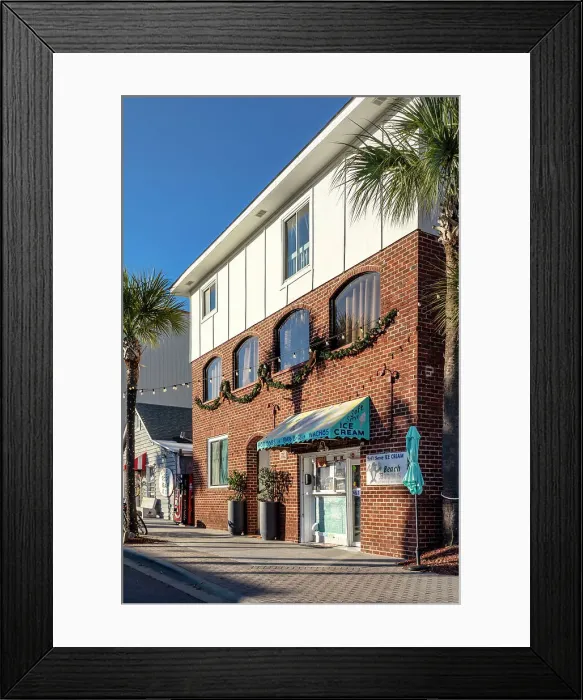 Framed Print : Georgia, Tybee Island, street scene with storefront Framed Print : Georgia, Tybee Island, street scene with storefront