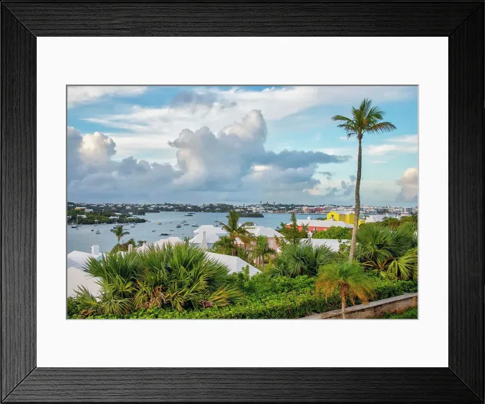 Framed Print : Bermuda, View to Harbor and Great Sound, and buildings with iconic white rooftops Framed Print : Bermuda, View to Harbor and Great Sound, and buildings with iconic white rooftops