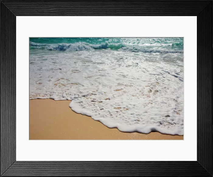 Framed Print : Bermuda, private beach with seafoam washing over pink sand, at Rosewood Bermuda Hotel