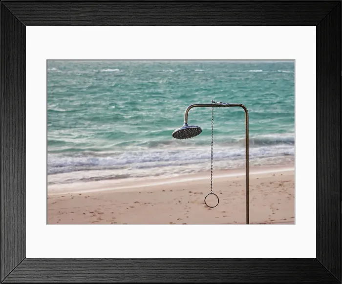Framed Print : Bermuda, private beach with outdoor shower at Rosewood Bermuda Hotel Framed Print : Bermuda, private beach with outdoor shower at Rosewood Bermuda Hotel