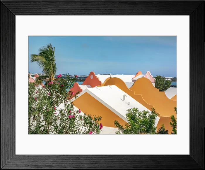 Framed Print : Bermuda, Typical architecture, buildings with iconic white rooftops Framed Print : Bermuda, Typical architecture, buildings with iconic white rooftops
