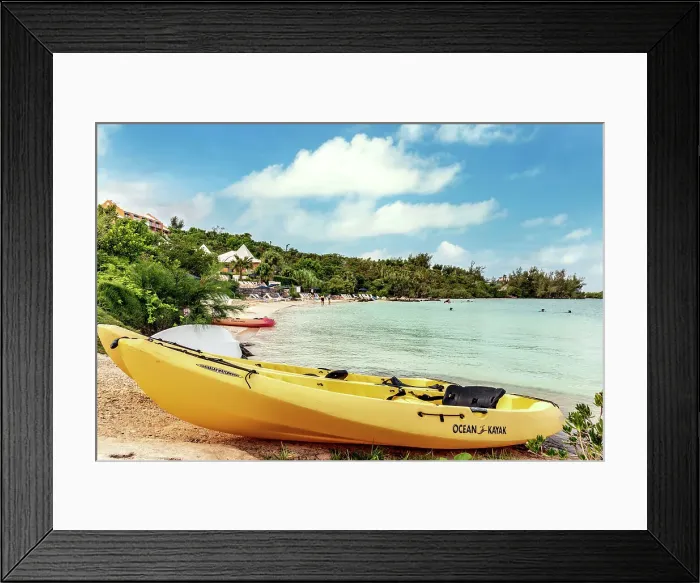 Framed Print : Bermuda, Yellow Kayaks near Grotto Bay Beach Resort & spa Framed Print : Bermuda, Yellow Kayaks near Grotto Bay Beach Resort & spa