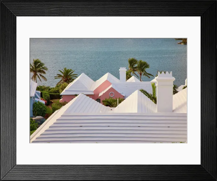 Framed Print : Bermuda, View of Harbor, Great Sound, and buildings with iconic white rooftops Framed Print : Bermuda, View of Harbor, Great Sound, and buildings with iconic white rooftops