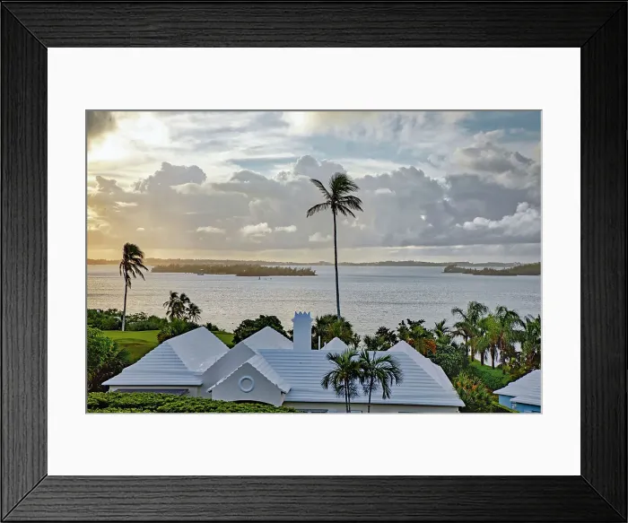 Framed Print : Bermuda, View of Harbor, and Great Sound with buildings with iconic white rooftops Framed Print : Bermuda, View of Harbor, and Great Sound with buildings with iconic white rooftops