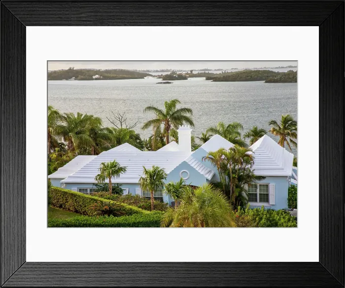 Framed Print : Bermuda, View of Harbor, and Great Sound with buildings with iconic white rooftops Framed Print : Bermuda, View of Harbor, and Great Sound with buildings with iconic white rooftops
