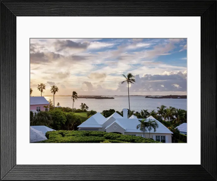 Framed Print : Bermuda, View to Harbor and Great Sound, and buildings with iconic white rooftops Framed Print : Bermuda, View to Harbor and Great Sound, and buildings with iconic white rooftops