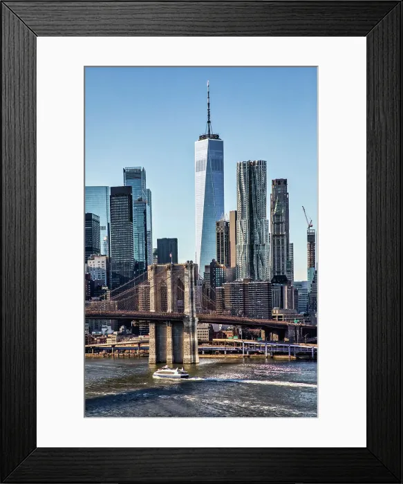 Framed Print : New York City, View of Brooklyn Bridge and New York City Skyline from Brooklyn Bridge Park Framed Print : New York City, View of Brooklyn Bridge and New York City Skyline from Brooklyn Bridge Park