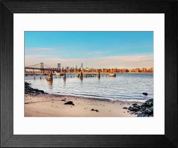 Framed Print : New York City, Brooklyn, View of East River and Williamsburg Bridge Framed Print : New York City, Brooklyn, View of East River and Williamsburg Bridge