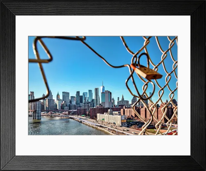 Framed Print : New York City, East River Scene with Lower East Side skyline viewed from Manhattan Bridge Framed Print : New York City, East River Scene with Lower East Side skyline viewed from Manhattan Bridge