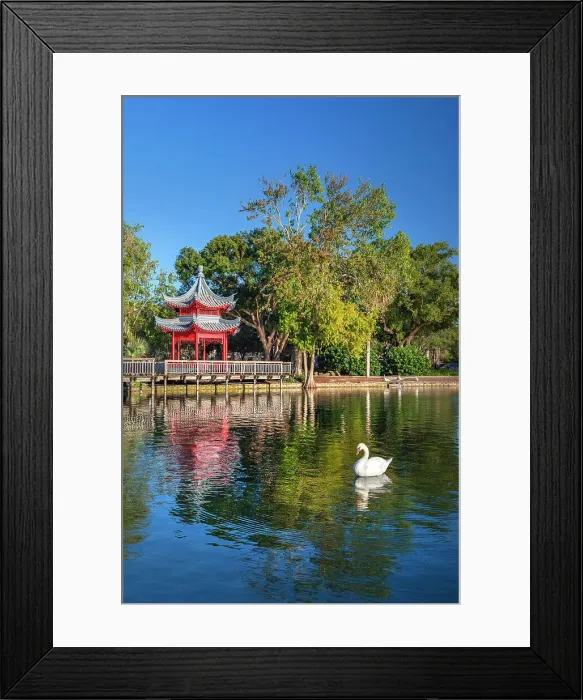 Framed Print : Florida, Orlando, Lake Eola, Red Chinese Ting Pavilion Framed Print : Florida, Orlando, Lake Eola, Red Chinese Ting Pavilion