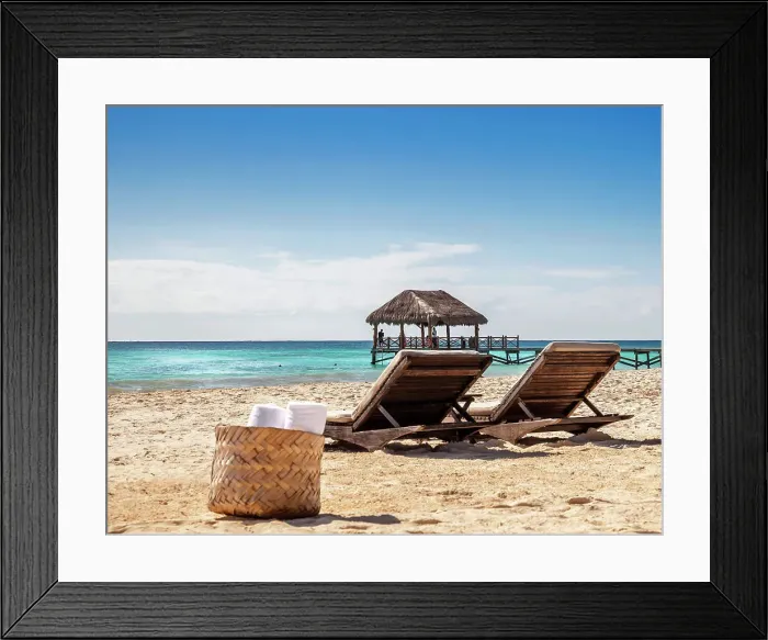 Framed Print : Mexico, Quintana Roo, Riviera Maya, Beach chairs on sunny beach Framed Print : Mexico, Quintana Roo, Riviera Maya, Beach chairs on sunny beach