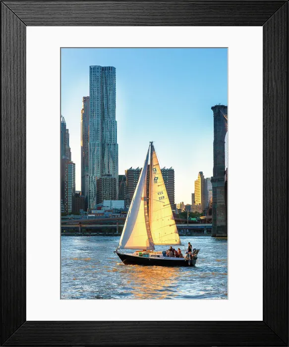 Framed Print : New York City, Lower Manhattan, Gehry's 8 Spruce Street building, and sailboat Framed Print : New York City, Lower Manhattan, Gehry's 8 Spruce Street building, and sailboat