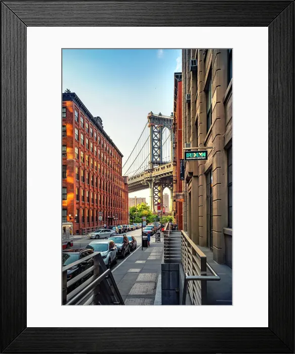 Framed Print : NYC, Brooklyn, Dumbo, Washington Street and views of Manhattan Bridge Framed Print : NYC, Brooklyn, Dumbo, Washington Street and views of Manhattan Bridge