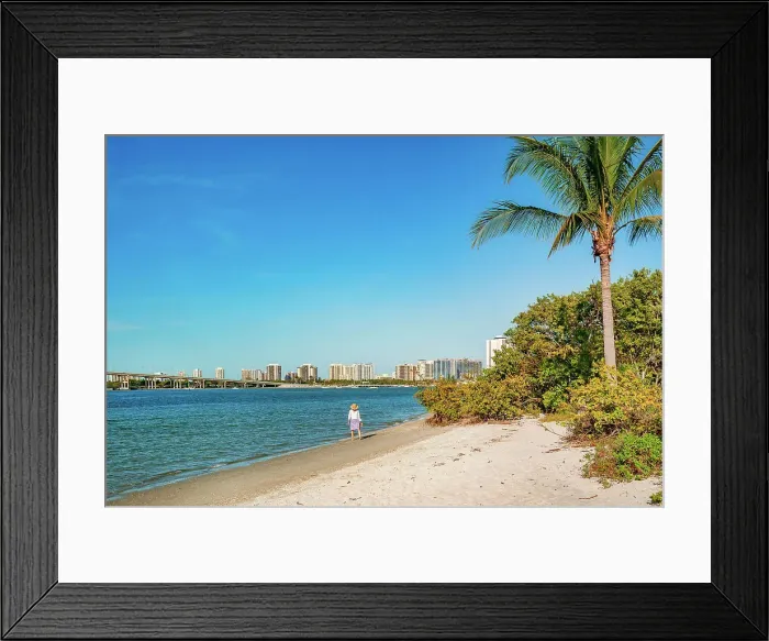 Framed Print : Florida, Palm Beach County, Peanut Island, woman walking on the beach Framed Print : Florida, Palm Beach County, Peanut Island, woman walking on the beach
