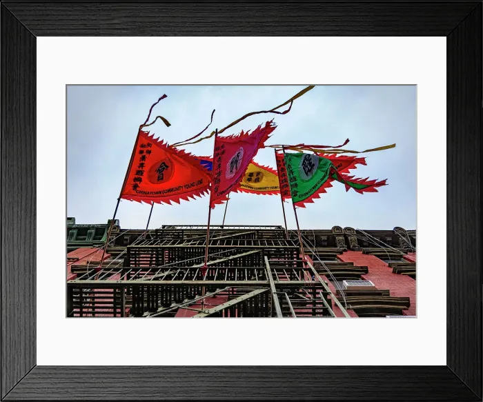 Framed Print : NY, NYC, Chinatown, banners, building with banner, Chinatown Community Young Lions, building Framed Print : NY, NYC, Chinatown, banners, building with banner, Chinatown Community Young Lions, building