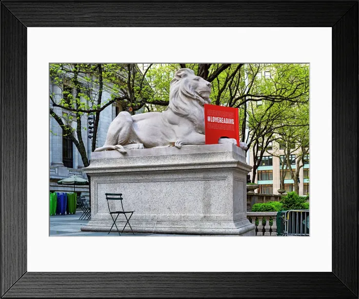 Framed Print : New York City, Manhattan, NY Public Library, Fortitude Lion Statue Framed Print : New York City, Manhattan, NY Public Library, Fortitude Lion Statue
