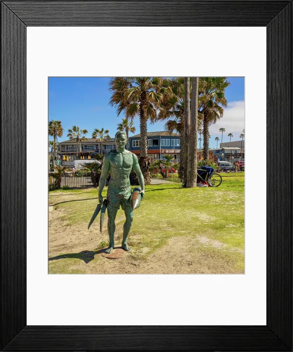 Framed Print : California, San Diego, Ocean Beach, Statue at Lifeguard Station Framed Print : California, San Diego, Ocean Beach, Statue at Lifeguard Station