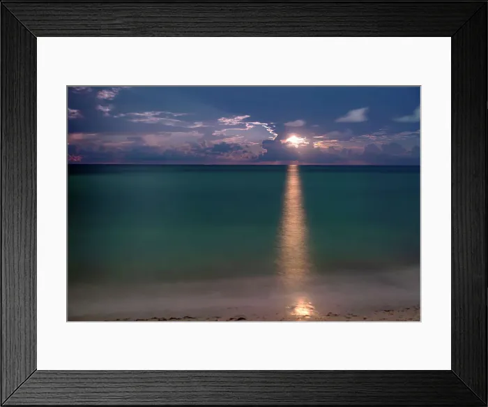 Framed Print : Quiet beach with full moon