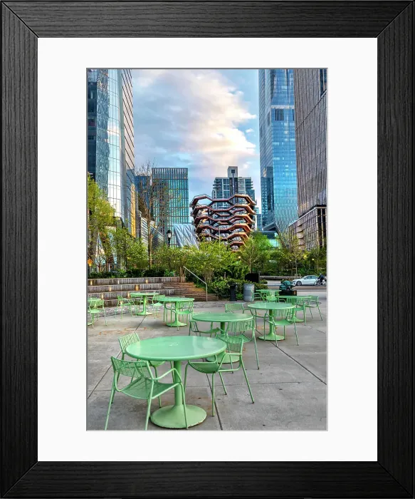 Framed Print : New York, NYC, Bella Abzug Park, Hudson Yards Vessel, outdoor seating