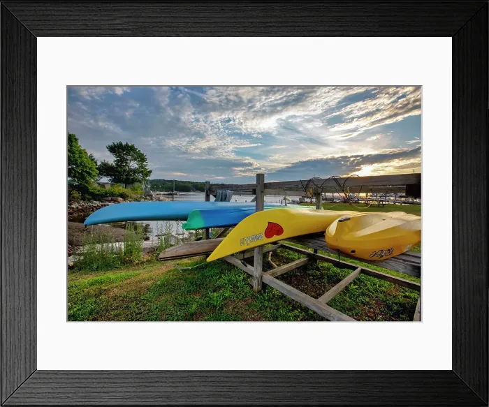 Framed Print : Maine, Belfast, canoes at Belfast Bay