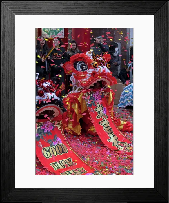 Framed Print : New York, New York City, Chinatown, Manhattan, New Year's Parade, people and dragon dancers Framed Print : New York, New York City, Chinatown, Manhattan, New Year's Parade, people and dragon dancers
