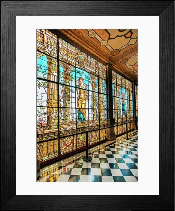 Framed Print : Mexico, Mexico City, Chapultepec Castle, detail of corridor with stained glass wall Framed Print : Mexico, Mexico City, Chapultepec Castle, detail of corridor with stained glass wall