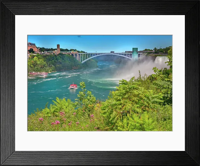 Framed Print : New York, View of Rainbow Bridge between, USA and Canada by Niagara Falls