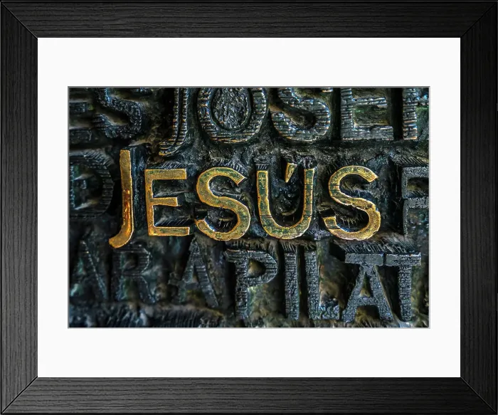 Framed Print : Spain, Barcelona, Sagrada Familia, Jesus engraved Framed Print : Spain, Barcelona, Sagrada Familia, Jesus engraved