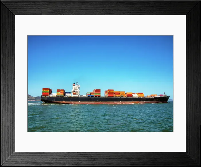 Framed Print : California, San Francisco, Cargo ship in bay Framed Print : California, San Francisco, Cargo ship in bay