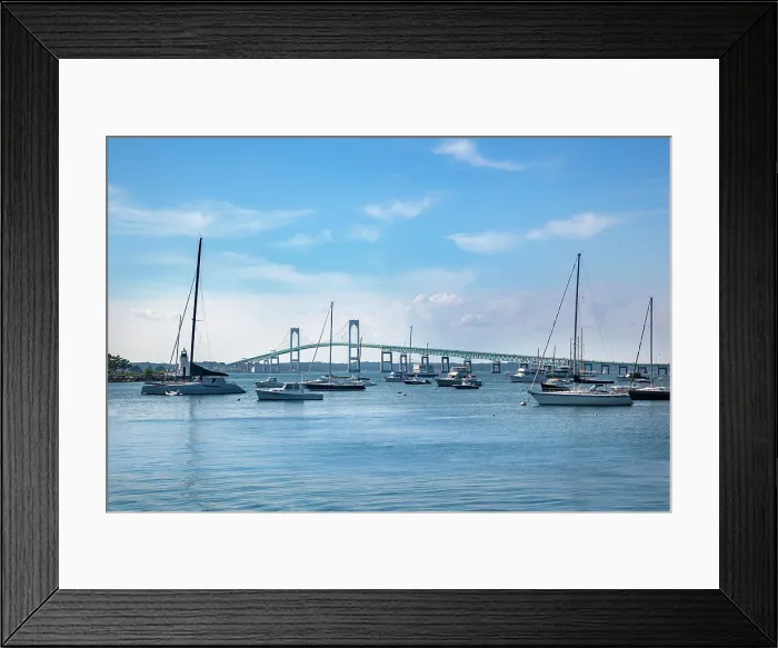 Framed Print : Rhode Island, Newport Bridge and Newport Harbor lighthouse, boats Framed Print : Rhode Island, Newport Bridge and Newport Harbor lighthouse, boats