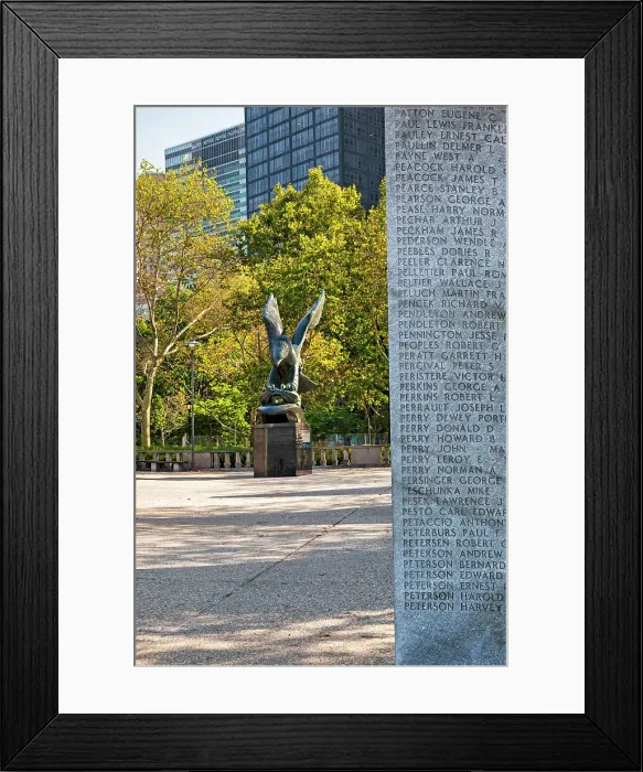 Framed Print : New York, NYC, Battery Park City, Eagle Statue by Albino Manca S, East Coast Being Memorial, wall with names Framed Print : New York, NYC, Battery Park City, Eagle Statue by Albino Manca S, East Coast Being Memorial, wall with names