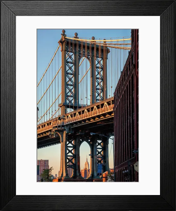 Framed Print : New York City, Brooklyn, Dumbo, Manhattan Bridge, Empire State Building seen through pillars of bridge Framed Print : New York City, Brooklyn, Dumbo, Manhattan Bridge, Empire State Building seen through pillars of bridge