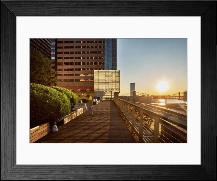 Framed Print : NY, NYC, Elevated Acre, Financial District, secluded oasis, views of the East River, Brooklyn, and the Brooklyn Bridge