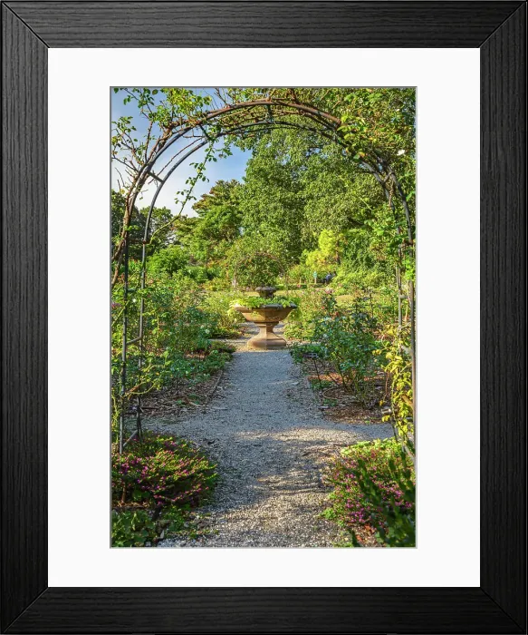 Framed Print : New York, Roslyn Heights, Clark Botanic Garden, water fountain