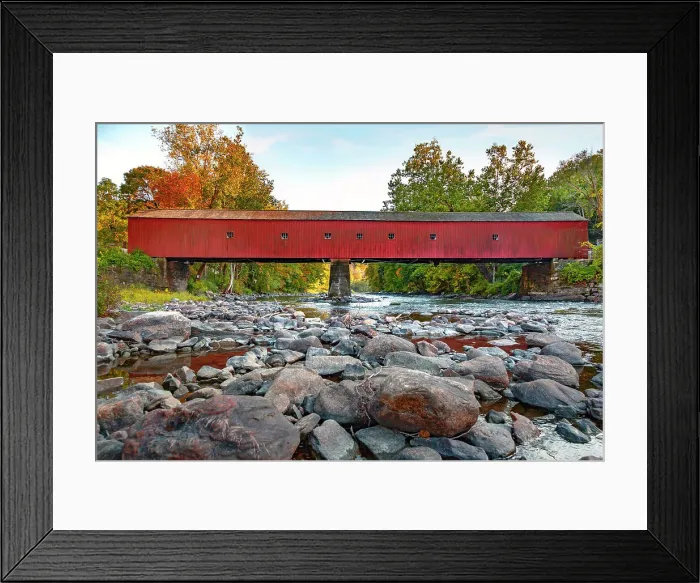Framed Print : Connecticut, West Cornwall Covered Bridge over the Housatonic River in the town of Cornwall