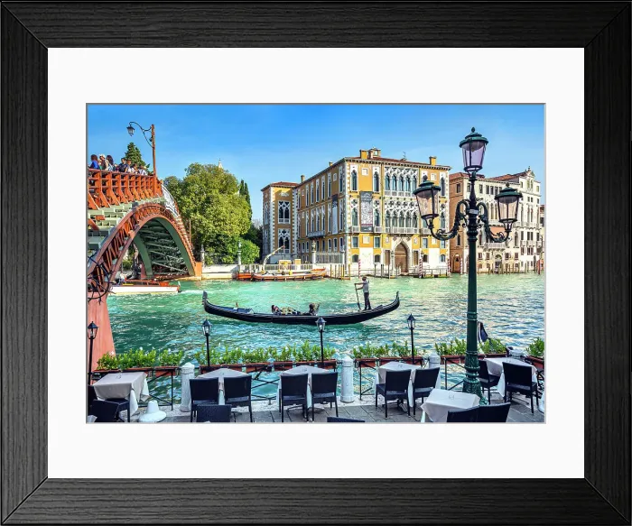 Framed Print : Italy, Veneto, Venice, Ponte dell'Accademia over Grand Canal with Gondola