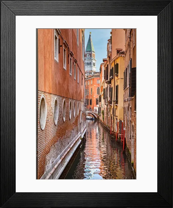 Framed Print : Italy, Veneto, Venice, typical view of Architecture and canal with Saint Marks's Campanile in the background Framed Print : Italy, Veneto, Venice, typical view of Architecture and canal with Saint Marks's Campanile in the background