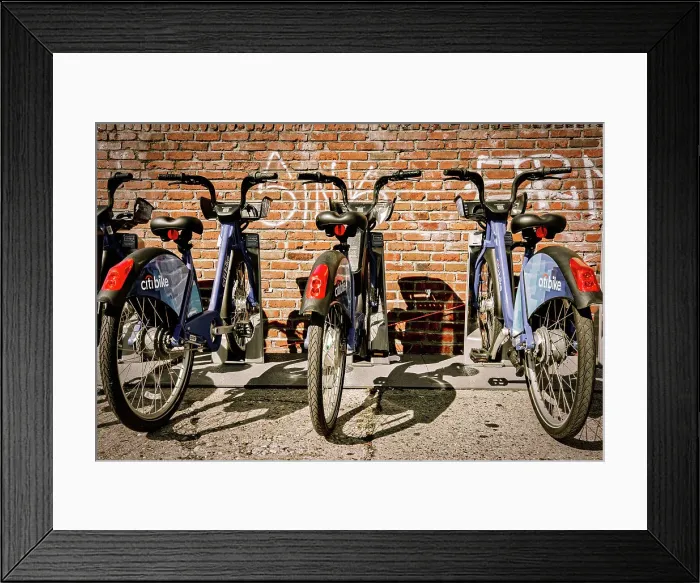 Framed Print : NJ, Hoboken, Citibikes, bike share Framed Print : NJ, Hoboken, Citibikes, bike share