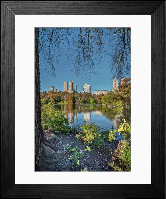 Framed Print : NY, NYC, Central Park, view of skyline reflected in Lake Framed Print : NY, NYC, Central Park, view of skyline reflected in Lake