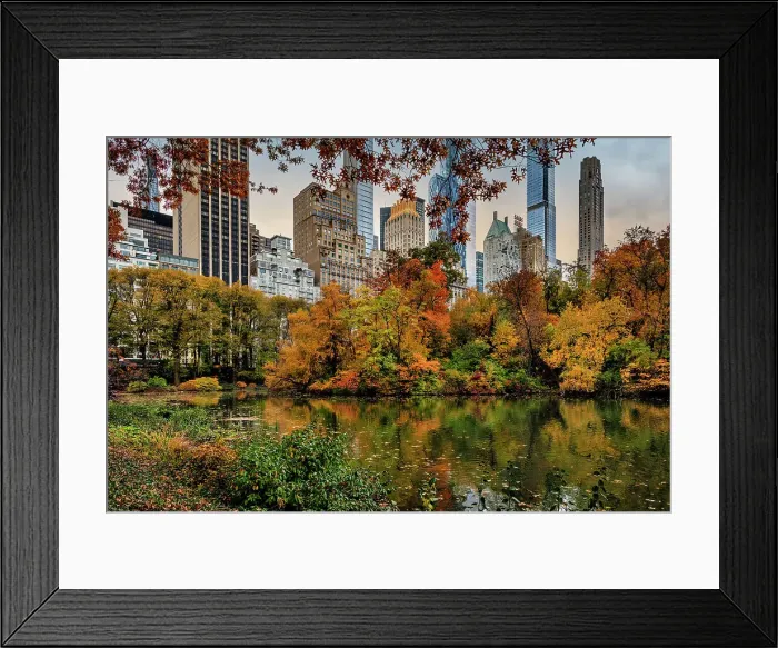 Framed Print : NY, NYC, Central Park, view of Skyline and Pond Framed Print : NY, NYC, Central Park, view of Skyline and Pond